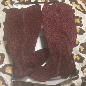 Torrid Burgundy Leopard thigh boots